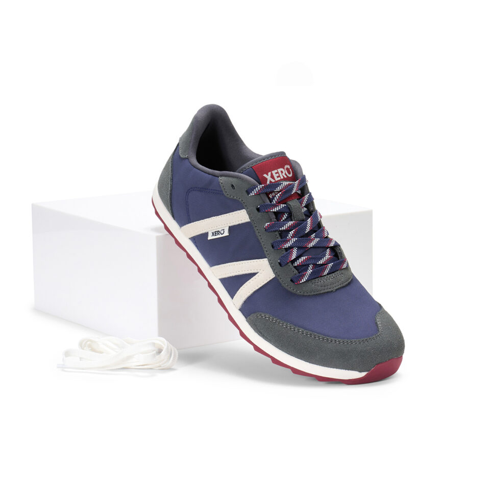 Sneakers Barefoot Bărbați, Xero, Wynn – Retro Nylon Sneaker, Blue/Gray/Red, M